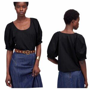 Madewell Womens Relaxed Scoopneck Short-Sleeve Top Black Sz XL Puff Sleeves NWT